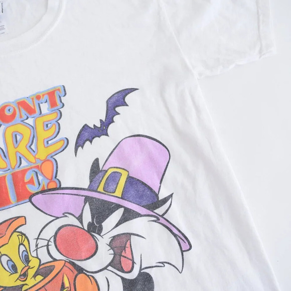 Vintage 90'S Looney Tunes White Halloween Tweety &  Sylvester Short Sleeve Tee M - Picture 8 of 12